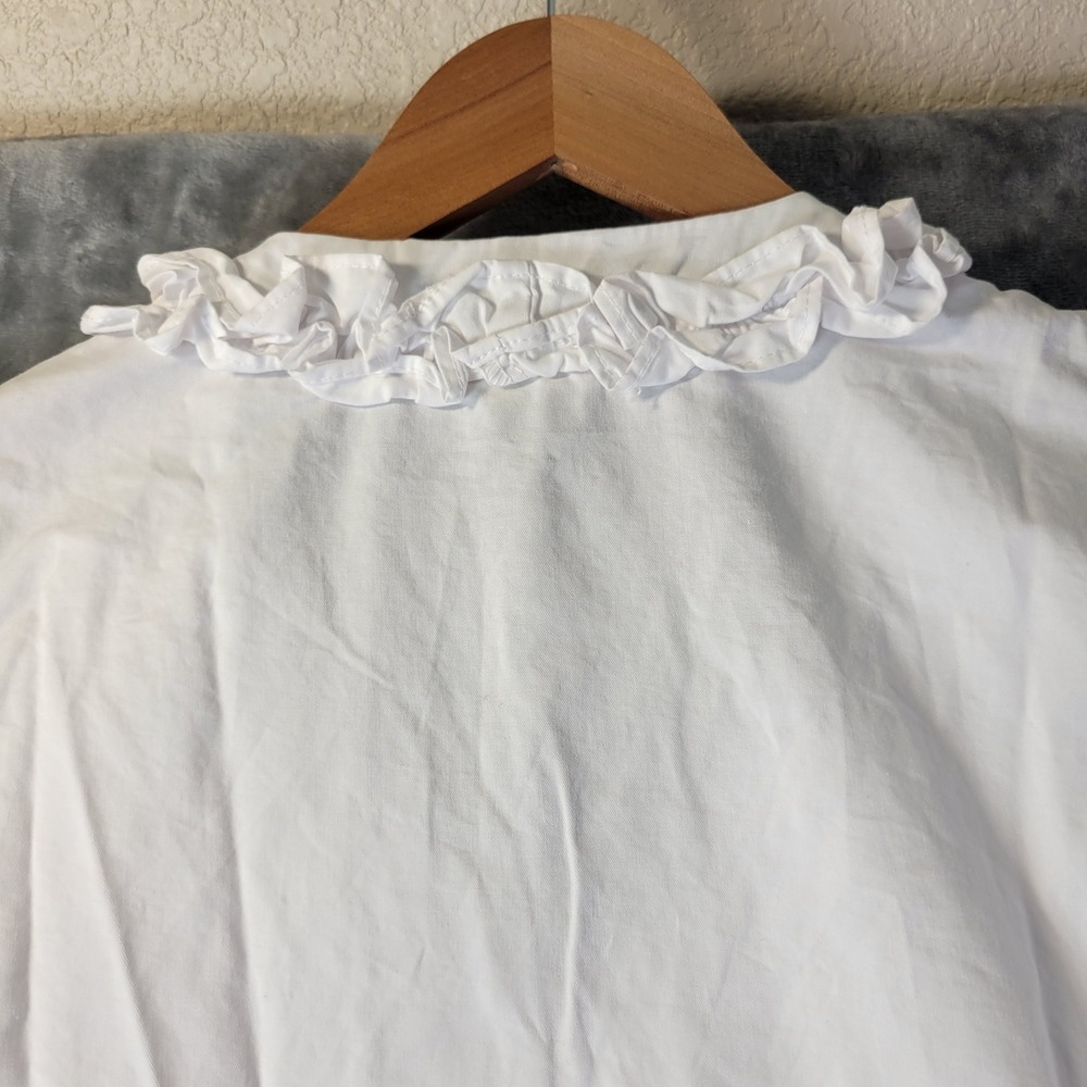 POL White Ruffle Front Button Up Blouse Womens M Cottagecore Romantic Vintage - Picture 8 of 11